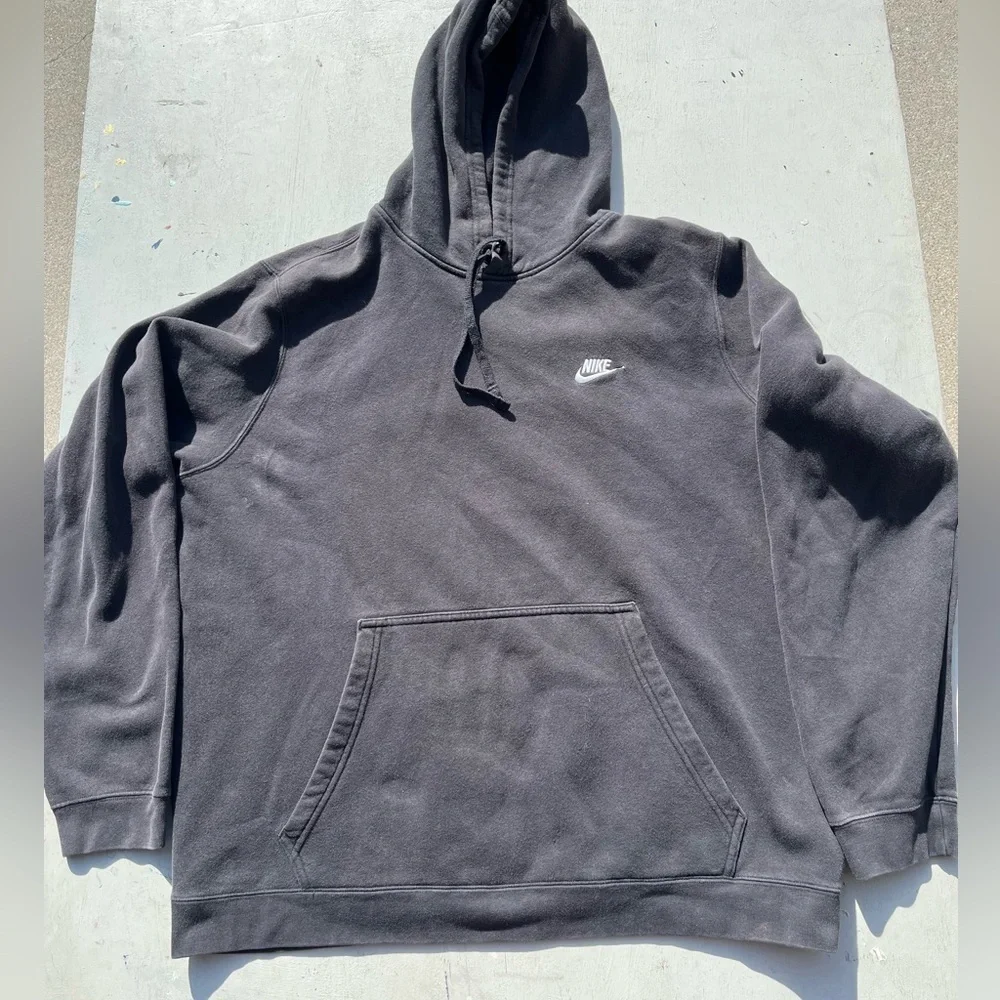 Men's Nike Hoodie Black Swish Logo 2XL Pocket Pullover Cotton Streetwear Active - Picture 2 of 12